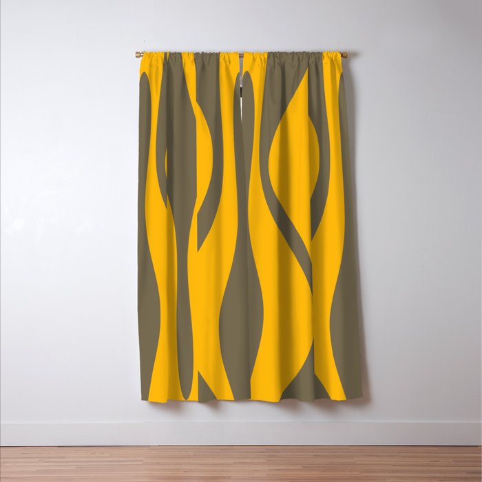 Mid Century Modern Abstract Lounge Pattern in Yellow Orange and Gray Taupe Window Curtain Gallery Image 3