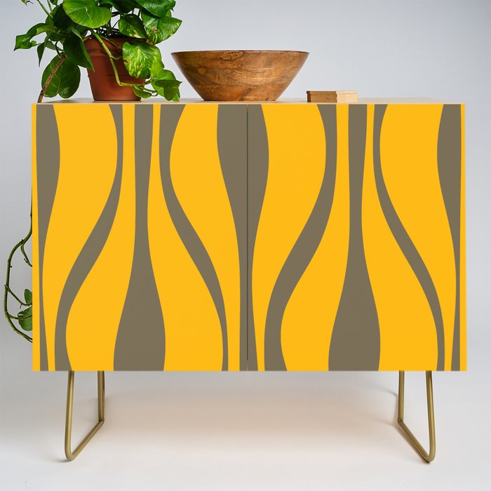 Mid Century Modern Abstract Lounge Pattern in Yellow Orange and Gray Taupe Credenza Gallery Image 1