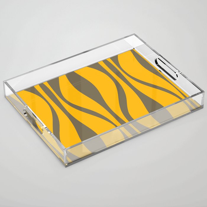 Mid Century Modern Abstract Lounge Pattern in Yellow Orange and Gray Taupe Acrylic Tray Gallery Image 1