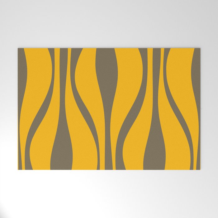 Mid Century Modern Abstract Lounge Pattern in Yellow Orange and Gray Taupe Welcome Mat Gallery Image 1