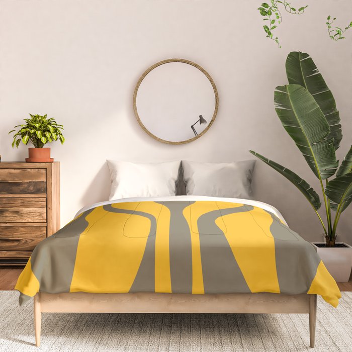 Mid Century Modern Abstract Lounge Pattern in Yellow Orange and Gray Taupe Comforter Gallery Image 3