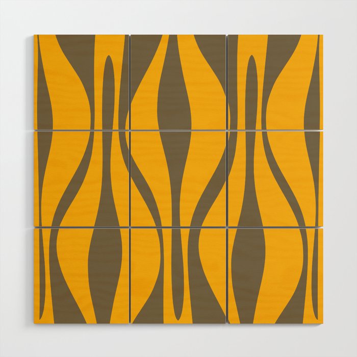Mid Century Modern Abstract Lounge Pattern in Yellow Orange and Gray Taupe Wood Wall Art Gallery Image 1
