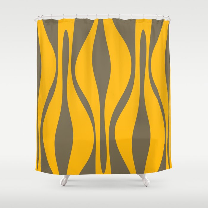 Mid Century Modern Abstract Lounge Pattern in Yellow Orange and Gray Taupe Shower Curtain Gallery Image 1