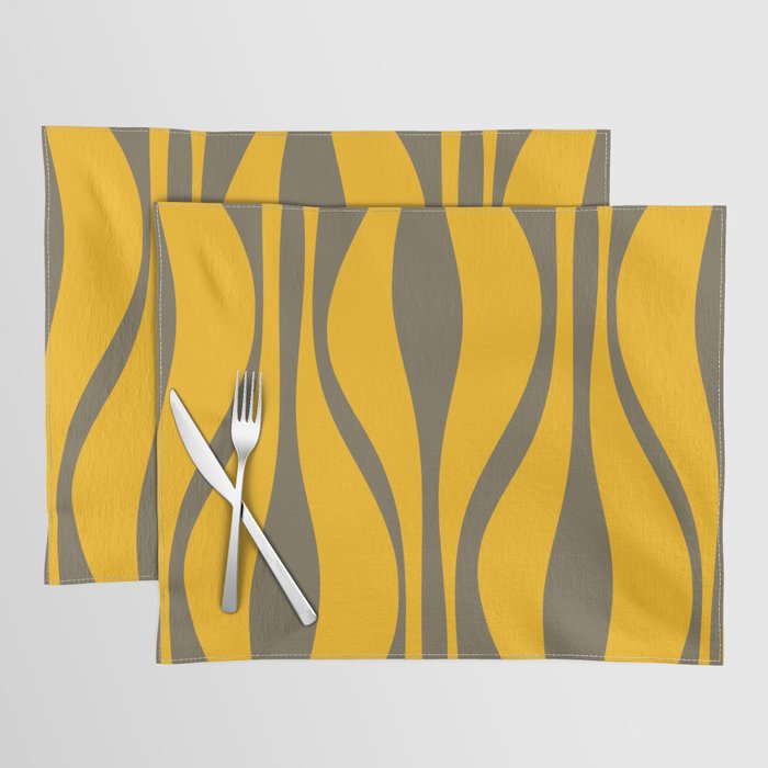 Mid Century Modern Abstract Lounge Pattern in Yellow Orange and Gray Taupe Placemat Gallery Image 1