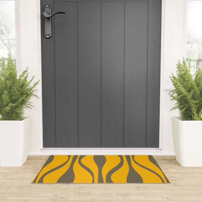 Mid Century Modern Abstract Lounge Pattern in Yellow Orange and Gray Taupe Welcome Mat Gallery Image 3