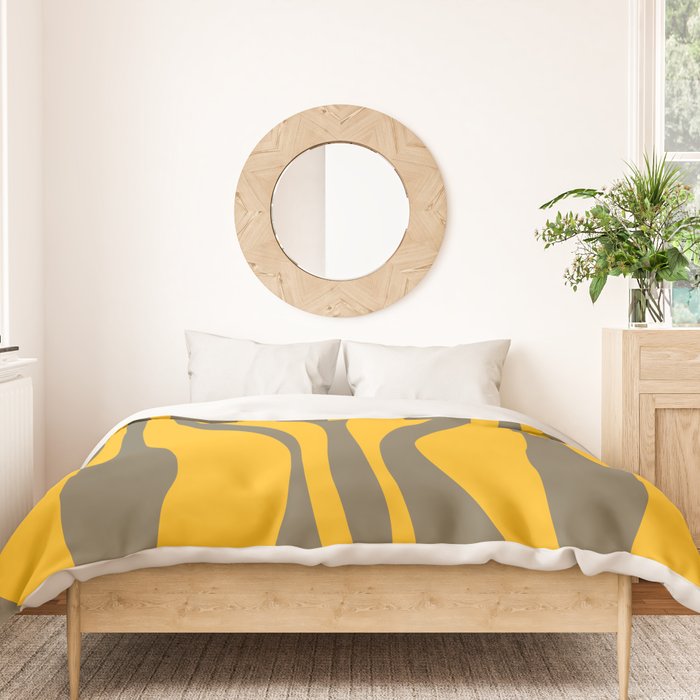 Mid Century Modern Abstract Lounge Pattern in Yellow Orange and Gray Taupe Duvet Cover Gallery Image 3