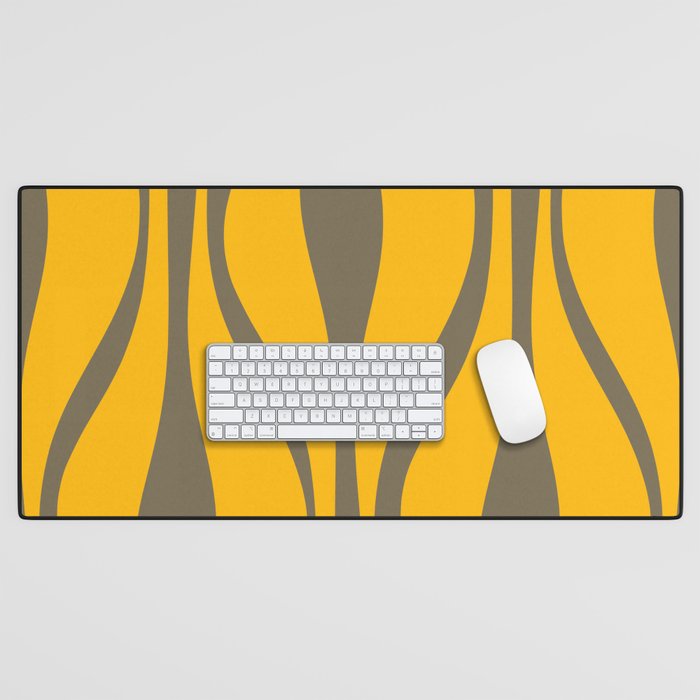 Mid Century Modern Abstract Lounge Pattern in Yellow Orange and Gray Taupe Desk Mat Gallery Image 1