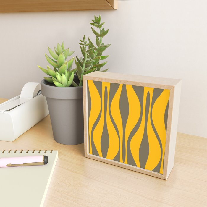 Mid Century Modern Abstract Lounge Pattern in Yellow Orange and Gray Taupe Mini Art Print Gallery Image 2