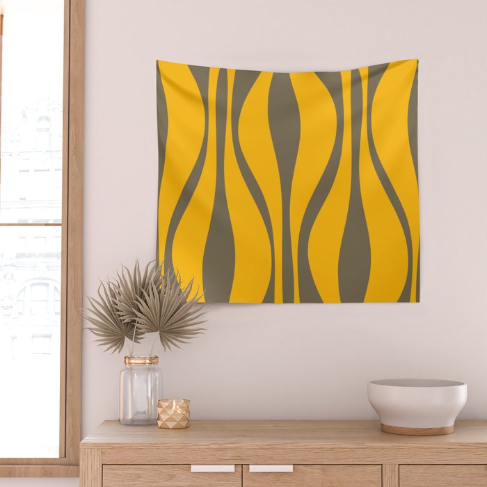 Mid Century Modern Abstract Lounge Pattern in Yellow Orange and Gray Taupe Wall Tapestry Gallery Image 2