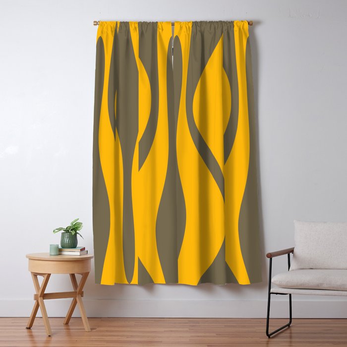 Mid Century Modern Abstract Lounge Pattern in Yellow Orange and Gray Taupe Window Curtain Gallery Image 1