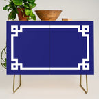 Midnight Blue and White Greek Key Border Credenza Gallery Image 1