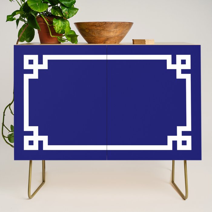 Midnight Blue and White Greek Key Border Credenza Gallery Image 1