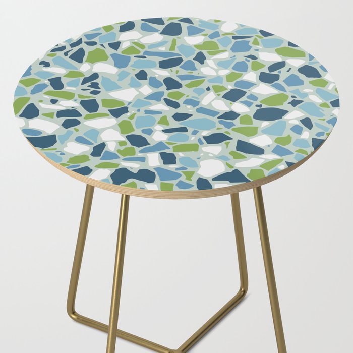Terrazzo Mosaic Pattern, Teal Blue, Green, White Side Table Gallery Image 2