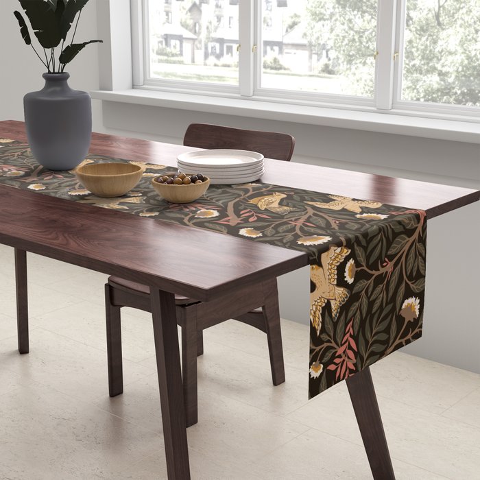 Secret Garden Spring Birds - Forest Green Table Runner Gallery Image 2