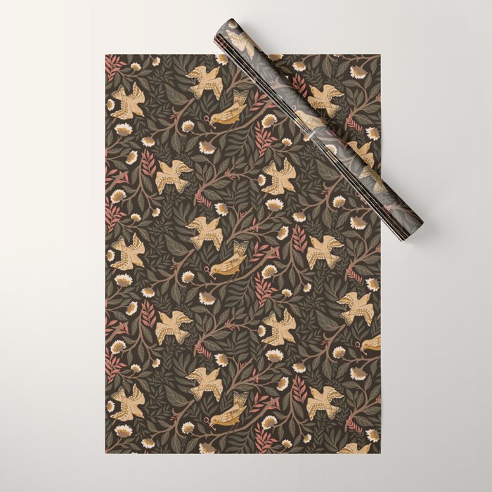 Secret Garden Spring Birds - Forest Green Wrapping Paper Gallery Image 1