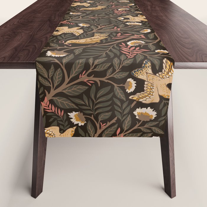 Secret Garden Spring Birds - Forest Green Table Runner Gallery Image 1