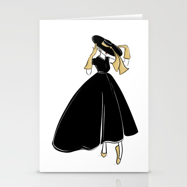 1950's Inspired Fashion Illustration Black & White with Gold Stationery Card Gallery Image 2