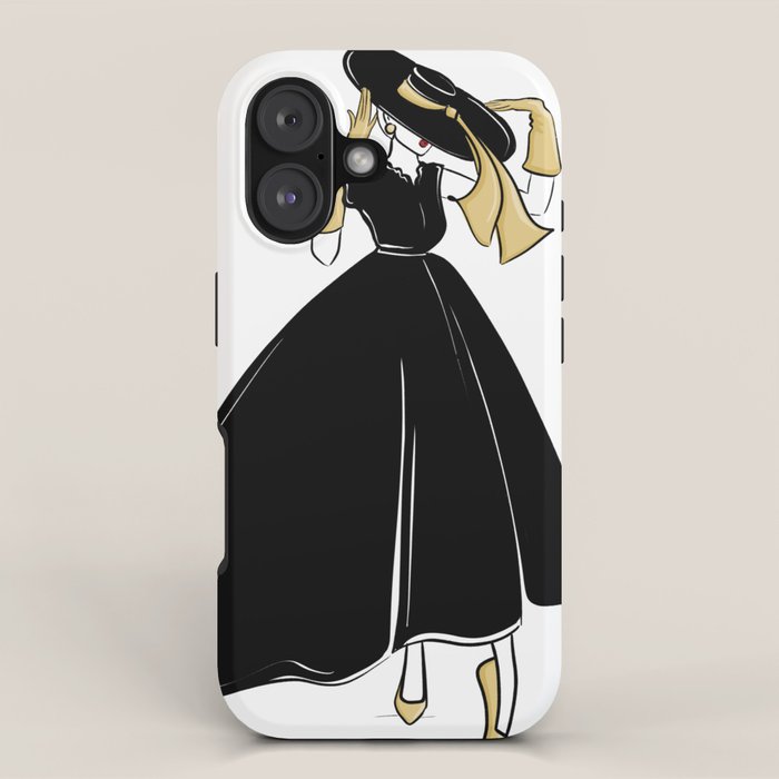 1950's Inspired Fashion Illustration Black & White with Gold iPhone Case Gallery Image 1
