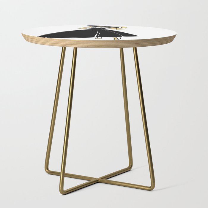 1950's Inspired Fashion Illustration Black & White with Gold Side Table Gallery Image 1