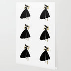 1950's Inspired Fashion Illustration Black & White with Gold Wallpaper Gallery Image 2