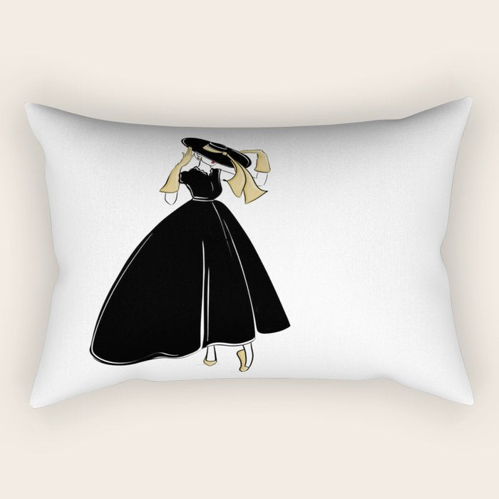 1950's Inspired Fashion Illustration Black & White with Gold Rectangular Pillow Gallery Image 2