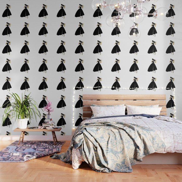 1950's Inspired Fashion Illustration Black & White with Gold Wallpaper Gallery Image 3