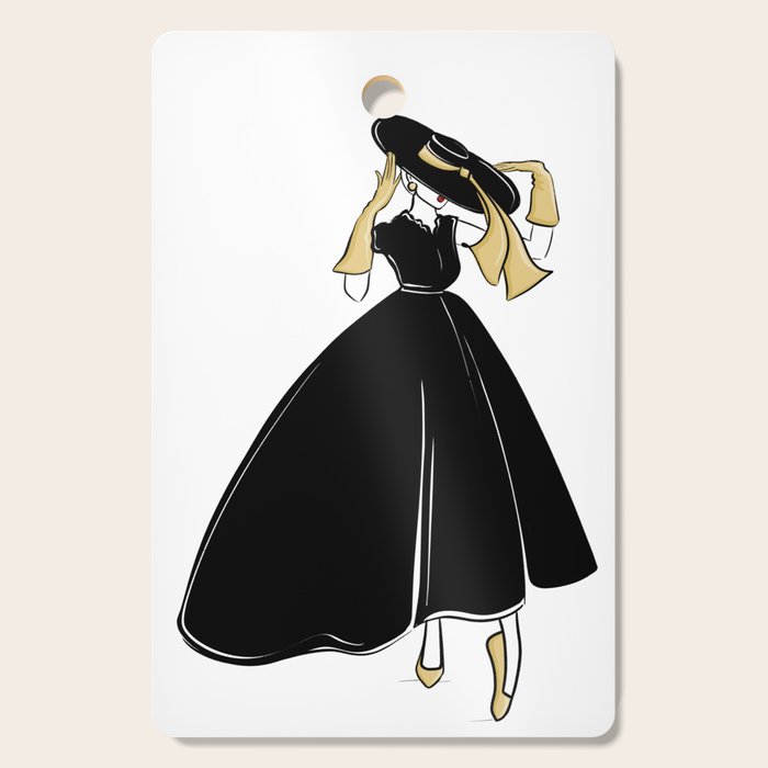 1950's Inspired Fashion Illustration Black & White with Gold Cutting Board Gallery Image 1
