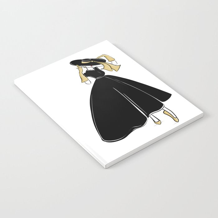 1950's Inspired Fashion Illustration Black & White with Gold Notebook Gallery Image 1