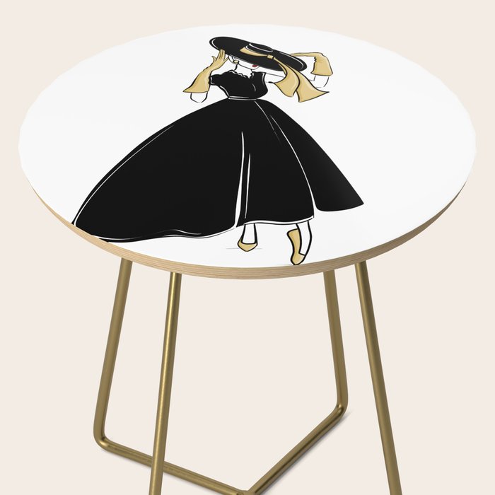 1950's Inspired Fashion Illustration Black & White with Gold Side Table Gallery Image 2