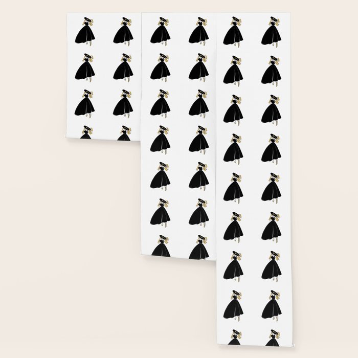 1950's Inspired Fashion Illustration Black & White with Gold Wallpaper Gallery Image 3