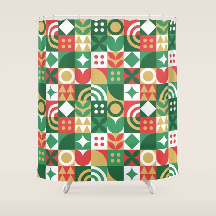 Geometric christmas holiday mosaic pattern Shower Curtain Gallery Image 1