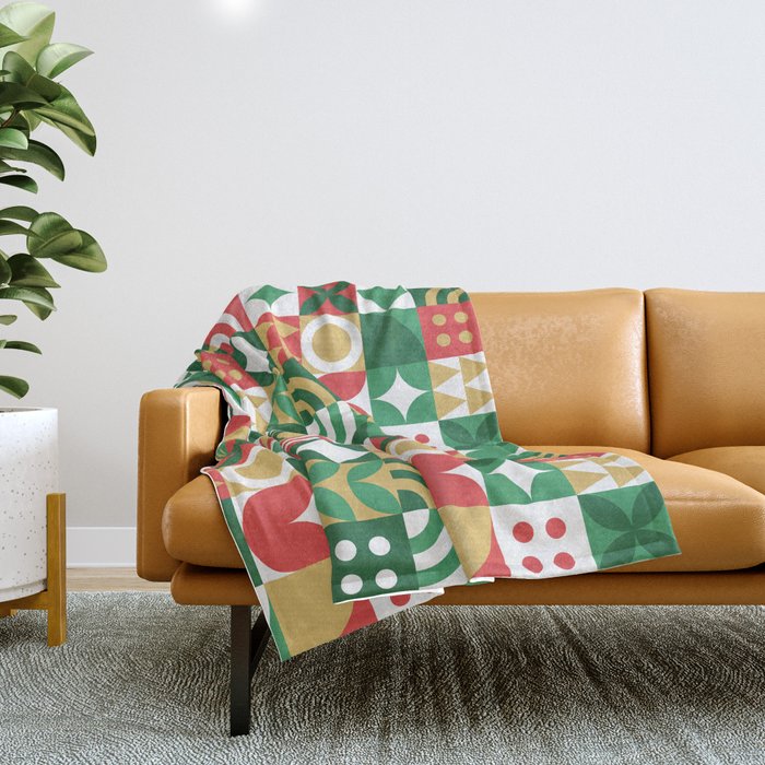 Geometric christmas holiday mosaic pattern Throw Blanket Gallery Image 1