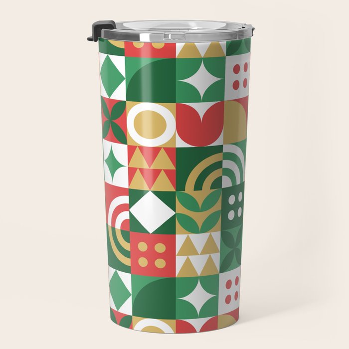 Geometric christmas holiday mosaic pattern Travel Mug Gallery Image 3
