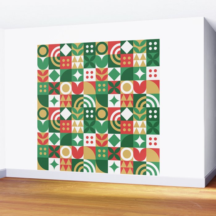 Geometric christmas holiday mosaic pattern Wall Mural Gallery Image 2