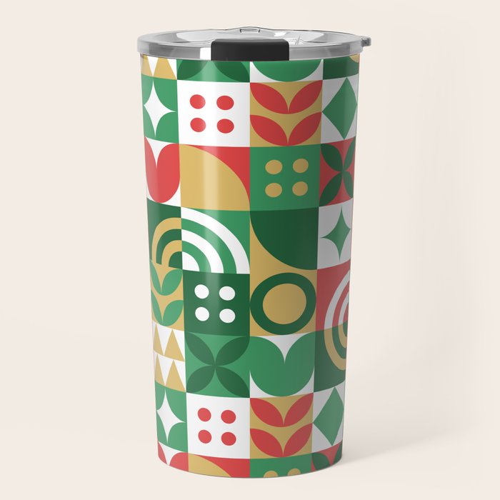 Geometric christmas holiday mosaic pattern Travel Mug Gallery Image 1