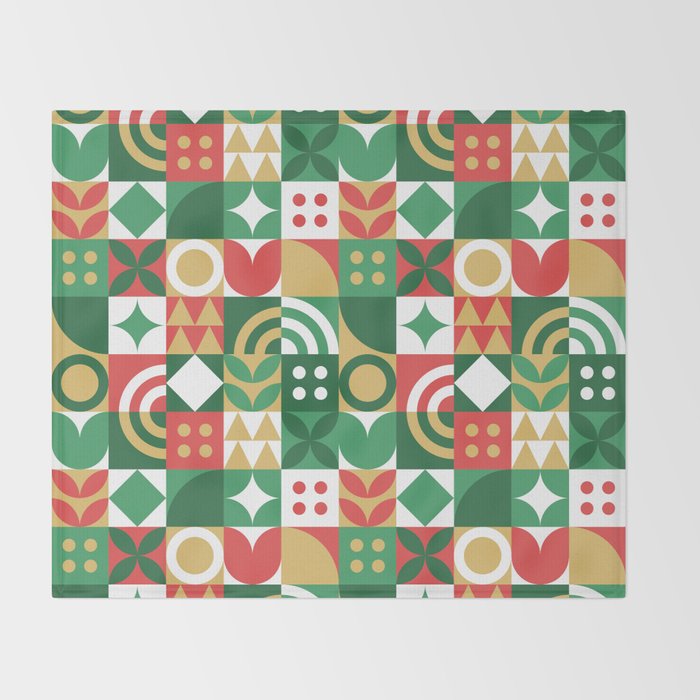 Geometric christmas holiday mosaic pattern Throw Blanket Gallery Image 2