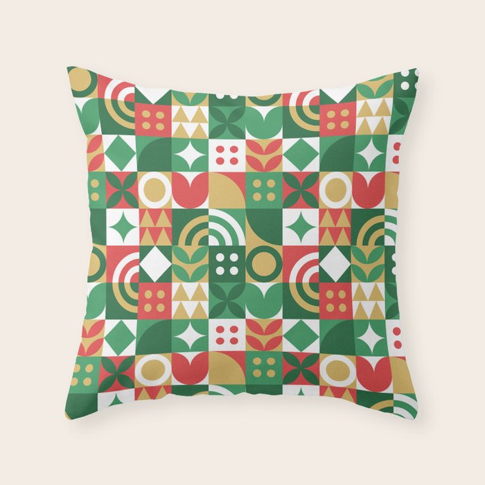 Geometric christmas holiday mosaic pattern Throw Pillow Gallery Image 1