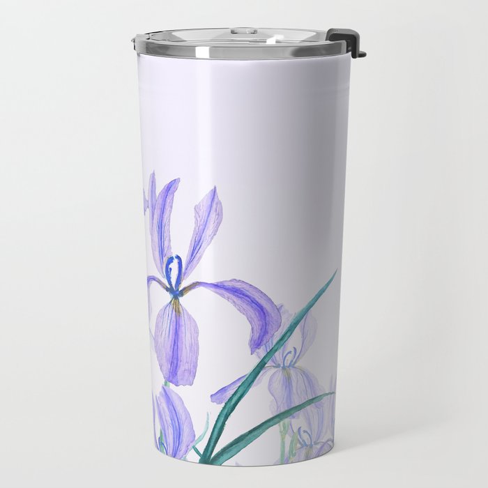 purple iris watercolor Travel Mug Gallery Image 2