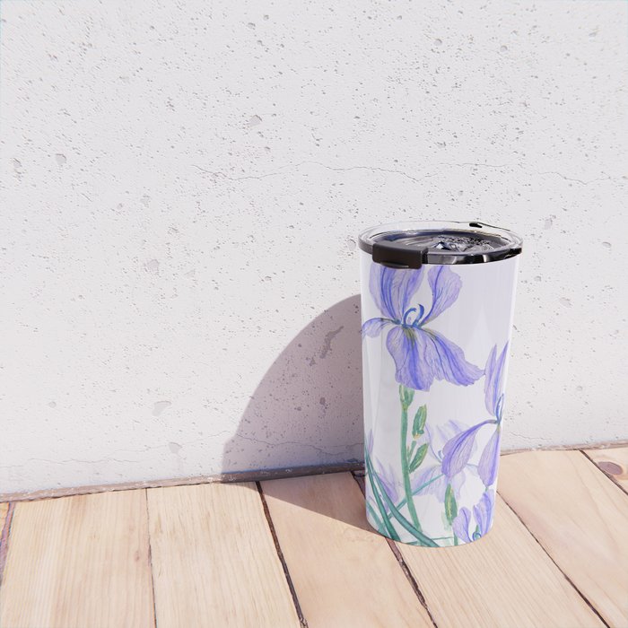purple iris watercolor Travel Mug Gallery Image 4