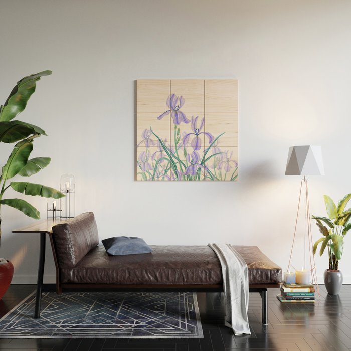 purple iris watercolor Wood Wall Art Gallery Image 2