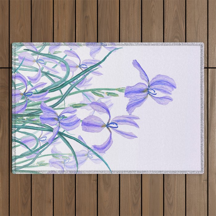 purple iris watercolor Outdoor Rug Gallery Image 1