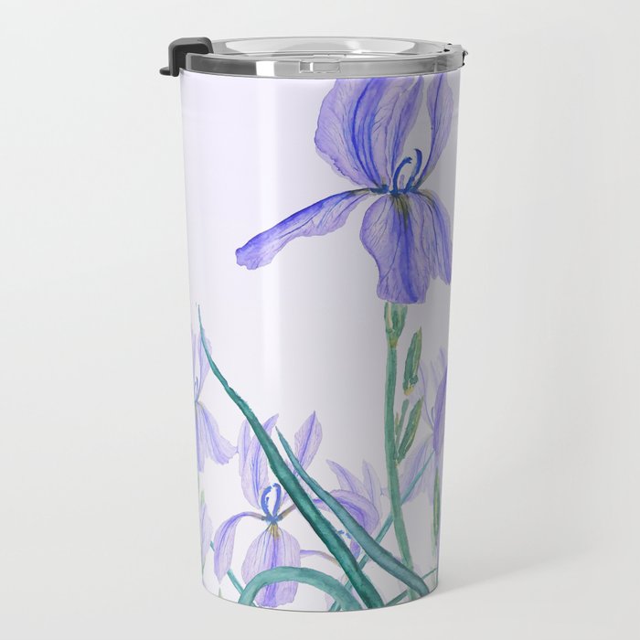 purple iris watercolor Travel Mug Gallery Image 3