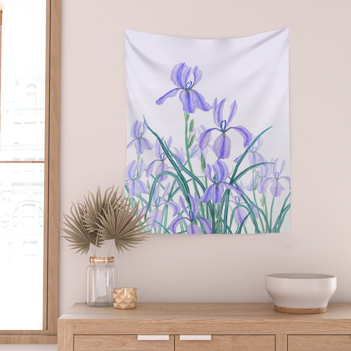 purple iris watercolor Wall Tapestry Gallery Image 2