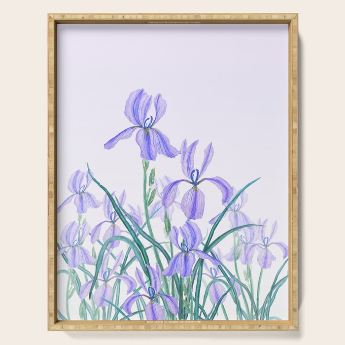 purple iris watercolor Serving Tray Gallery Image 1