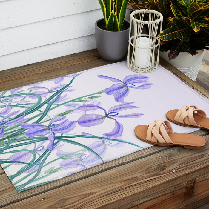 purple iris watercolor Outdoor Rug Gallery Image 2