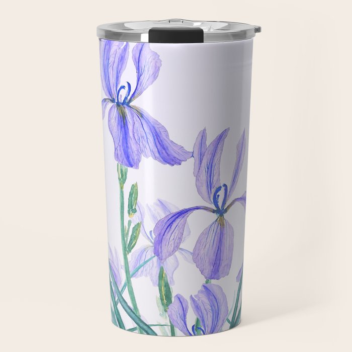 purple iris watercolor Travel Mug Gallery Image 1