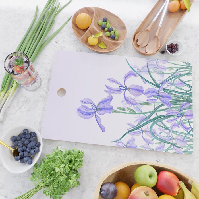 purple iris watercolor Cutting Board Gallery Image 2