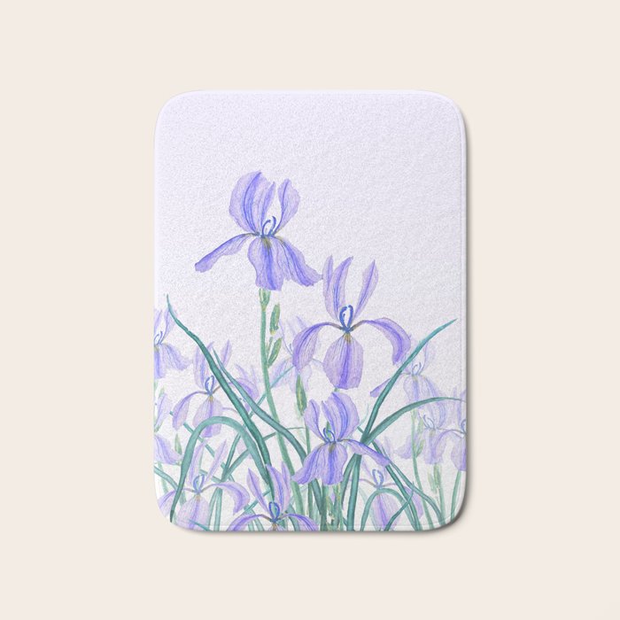 purple iris watercolor Bath Mat Gallery Image 1