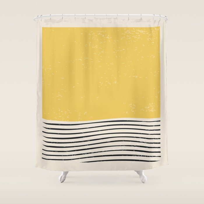 Yellow Sunset Mid Century Modern Minimalist Rothko Inspired Color Field With Lines Geometric Style Shower Curtain Gallery Image 1