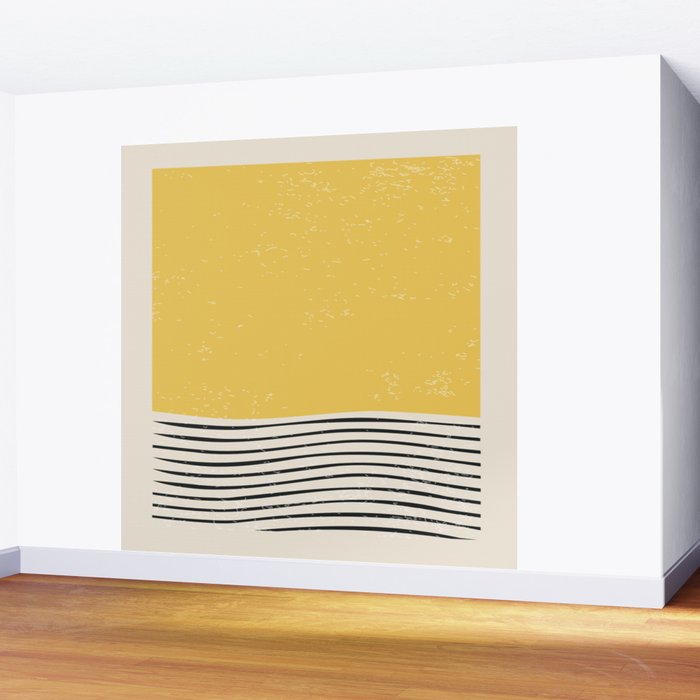 Yellow Sunset Mid Century Modern Minimalist Rothko Inspired Color Field With Lines Geometric Style Wall Mural Gallery Image 2